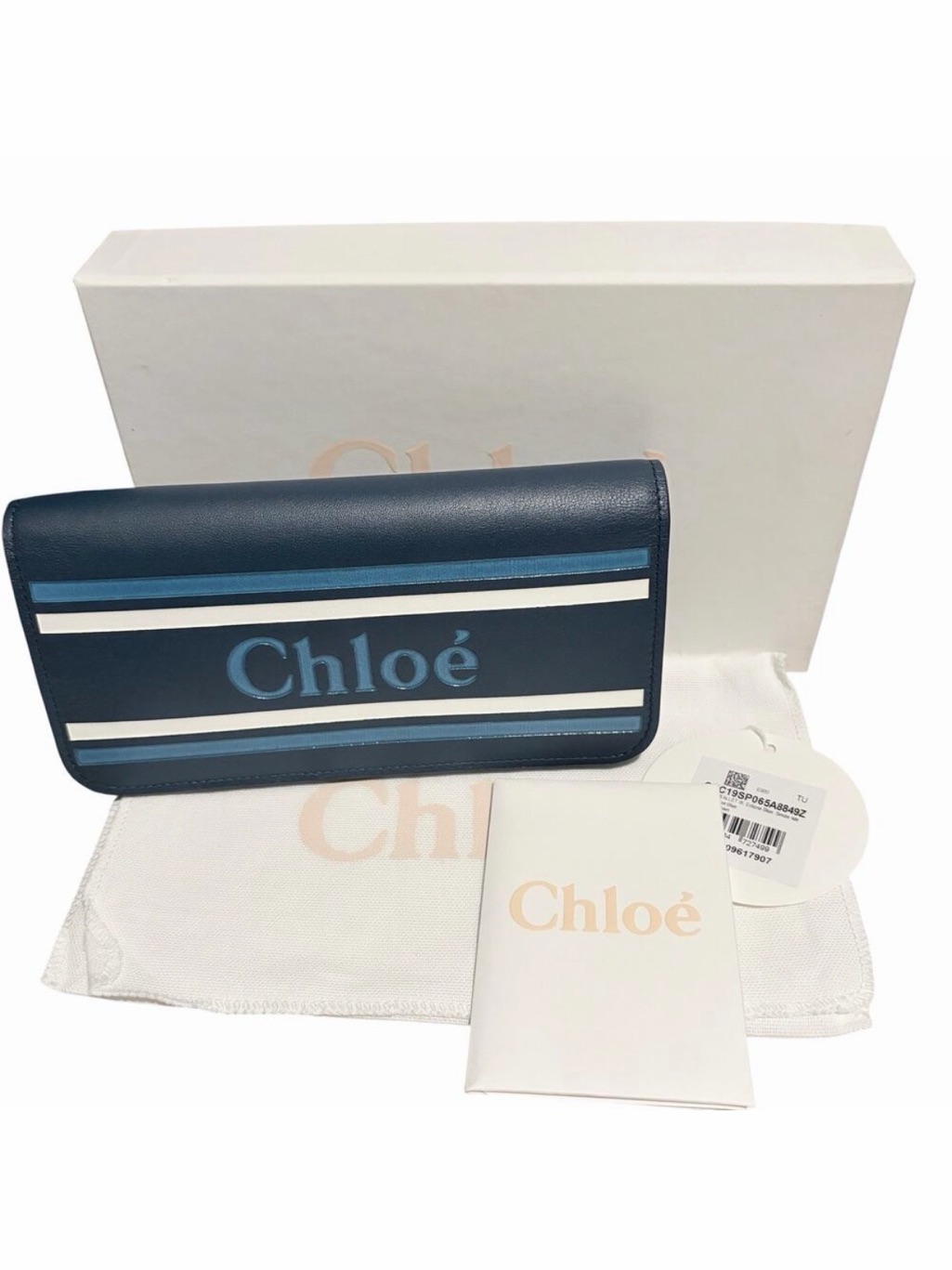 Chlo Eclipse Blue Stripe Long Wallet With Box, Dustbag & Tag